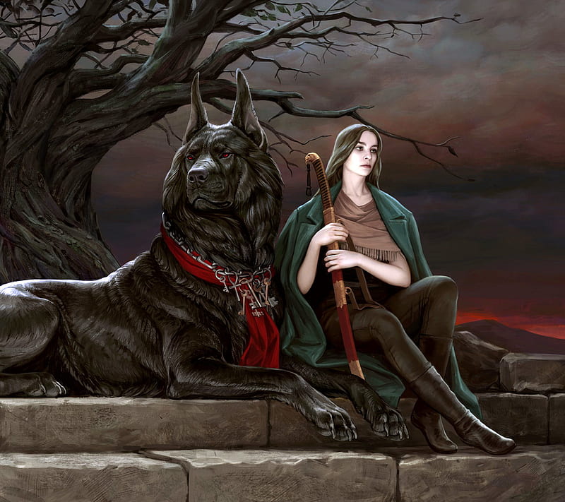 Dog and Warrior, admirable, art, attractive, awesome, colors, desenho ...