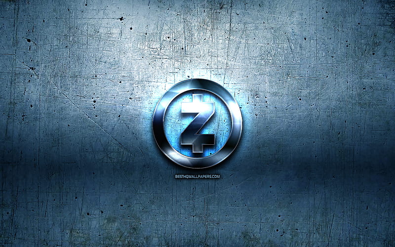 Zcash metal logo, grunge, cryptocurrency, blue metal background, Zcash, creative, Zcash logo, HD wallpaper