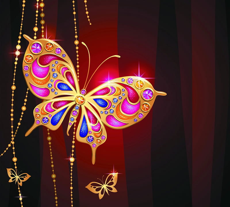 Jewelry Butterfly, jem, sparkle, gold, butterfly, diamonds, jewelry, HD wallpaper