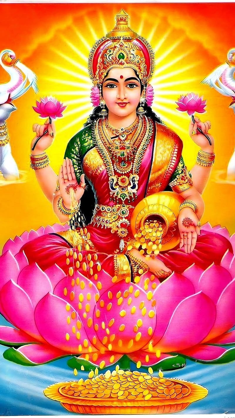 Laxmi Mata, Yellow Shine Background, maa laxmi, goddess, HD phone ...