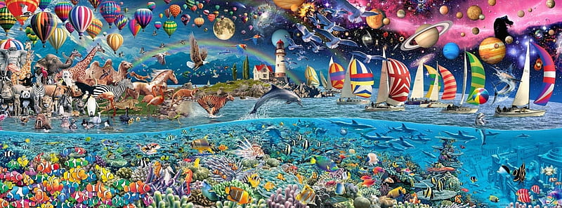 Life, luminos, fish, dolphine, animal, vara, fantasy, water, adrian chesterman, summer, HD wallpaper