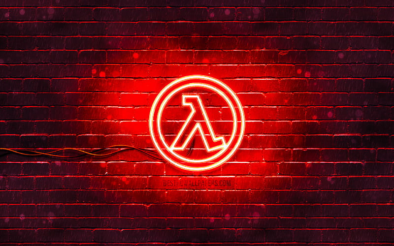 Half-Life red logo red brickwall, Half-Life logo, 2020 games, Half-Life neon logo, Half-Life, HD wallpaper