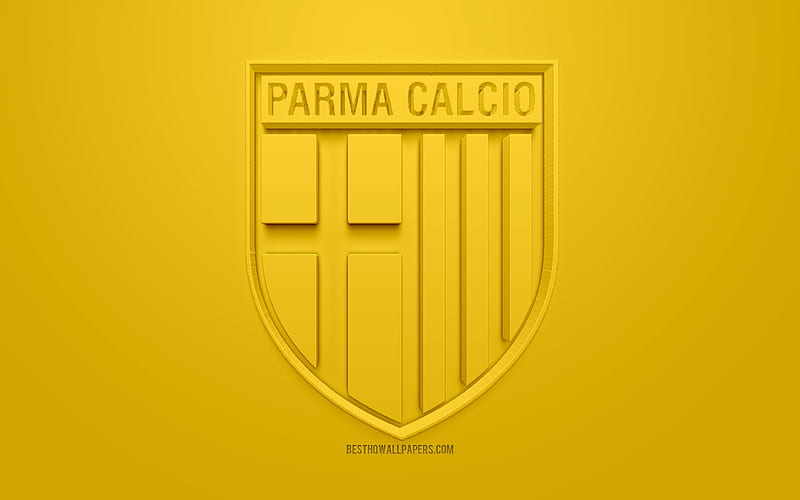 Parma Calcio 1913, creative 3D logo, yellow background, 3d emblem, Italian football club, Serie A, Parma, Italy, 3d art, football, stylish 3d logo, HD wallpaper