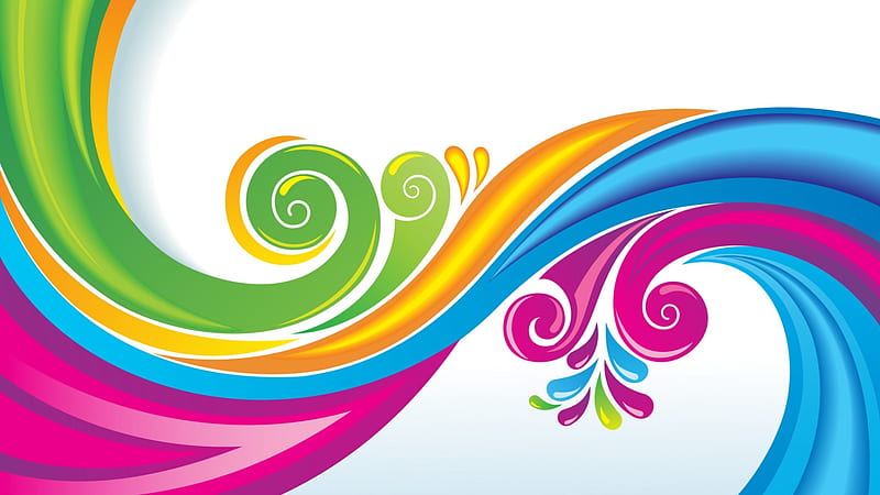 Rainbow Floral Swirls, simple background, multicolor, graphics, swirls, rainbow, vector, floral, HD wallpaper