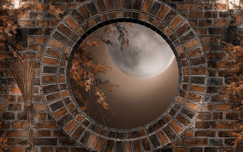 Moon, Fall, Window, Artistic, Portal, HD wallpaper