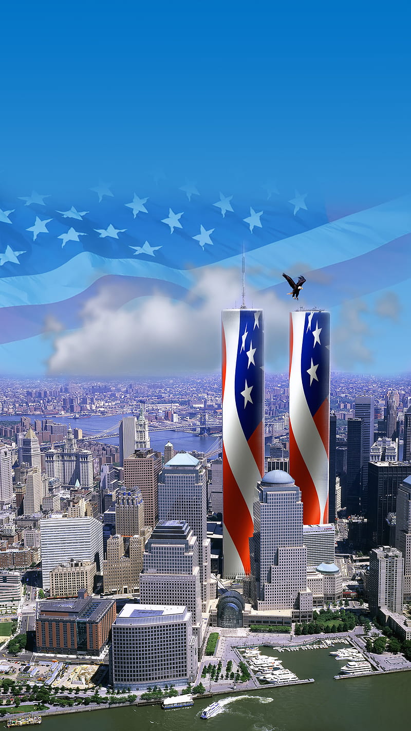Twin Towers New York, twin towers, world trade center, city, new york city, manhattan, blu sky, 911, HD phone wallpaper
