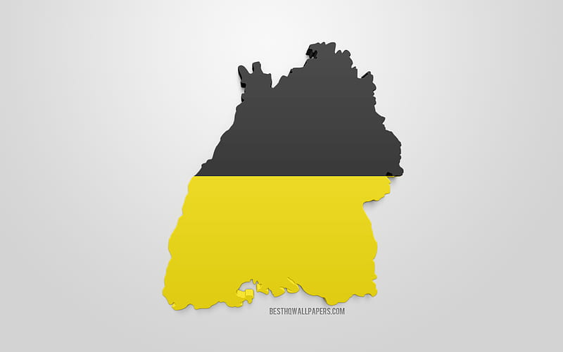 Baden-Wurttemberg map silhouette, 3d flag of Baden-Wurttemberg, federal state of Germany, 3d art, Baden-Wurttemberg 3d flag, Germany, Europe, Baden-Wurttemberg flag, HD wallpaper