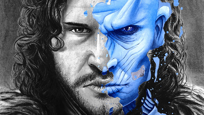 Two Face Jon Snow White Walker Splatter Portrait , white-walkers, game-of-thrones-season-8, tv-shows, artist, artwork, digital-art, jon-snow, HD wallpaper