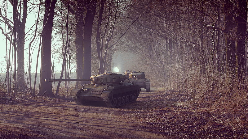 World Of Tanks On Dirt Road Between Dry Trees World Of Tanks, HD wallpaper