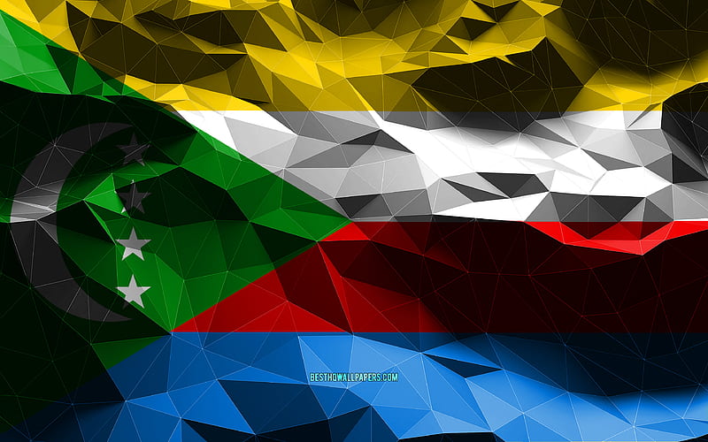 Comoros flag, low poly art, African countries, national symbols, Flag of Comoros, 3D flags, Comoros, Africa, Comoros 3D flag, HD wallpaper