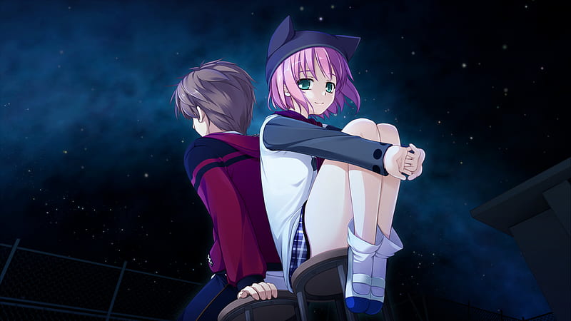 Stay with me, cute, boy, girl, anime, together, couple, HD wallpaper