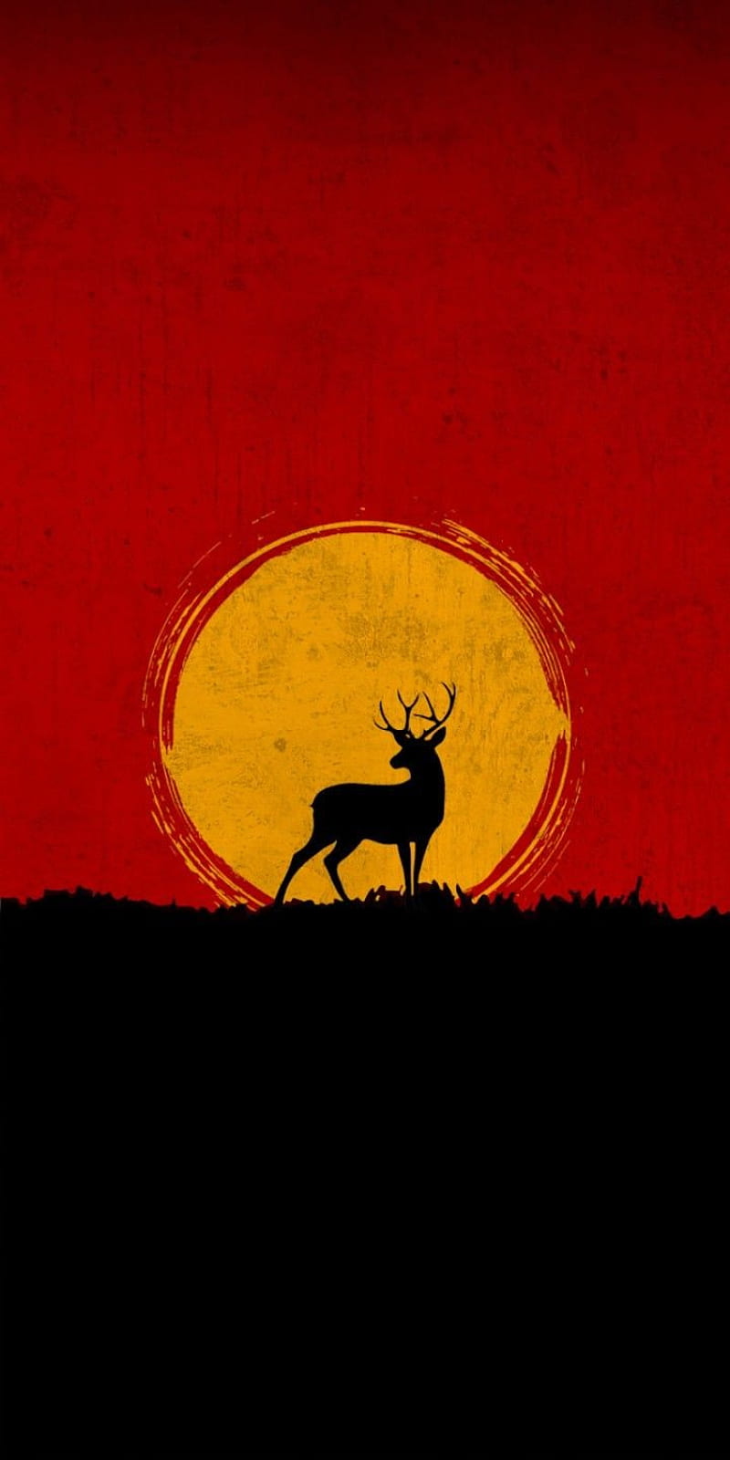 Silhouette of a deer, colorful, red, sun, sunset, HD phone wallpaper