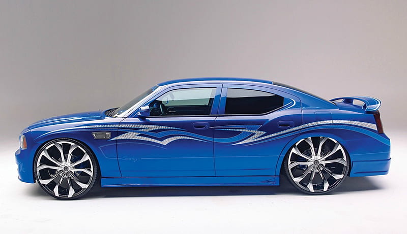 2008-Dodge-Charger, Chrome Wheels, 08, Blue, Mopar, HD wallpaper