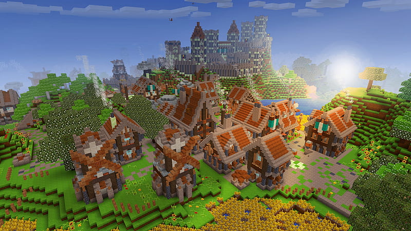 Adorable Village & Villagers in RealmCraft Minecraft Style Game, open world game, gaming, playgames, realmcraft, pixel games, mobile games, sandbox, minecraft, games action, game, minecrafters, pixel art, art, 3d building games, fun, pixel, adventure, building, 3d, minecraft, HD wallpaper
