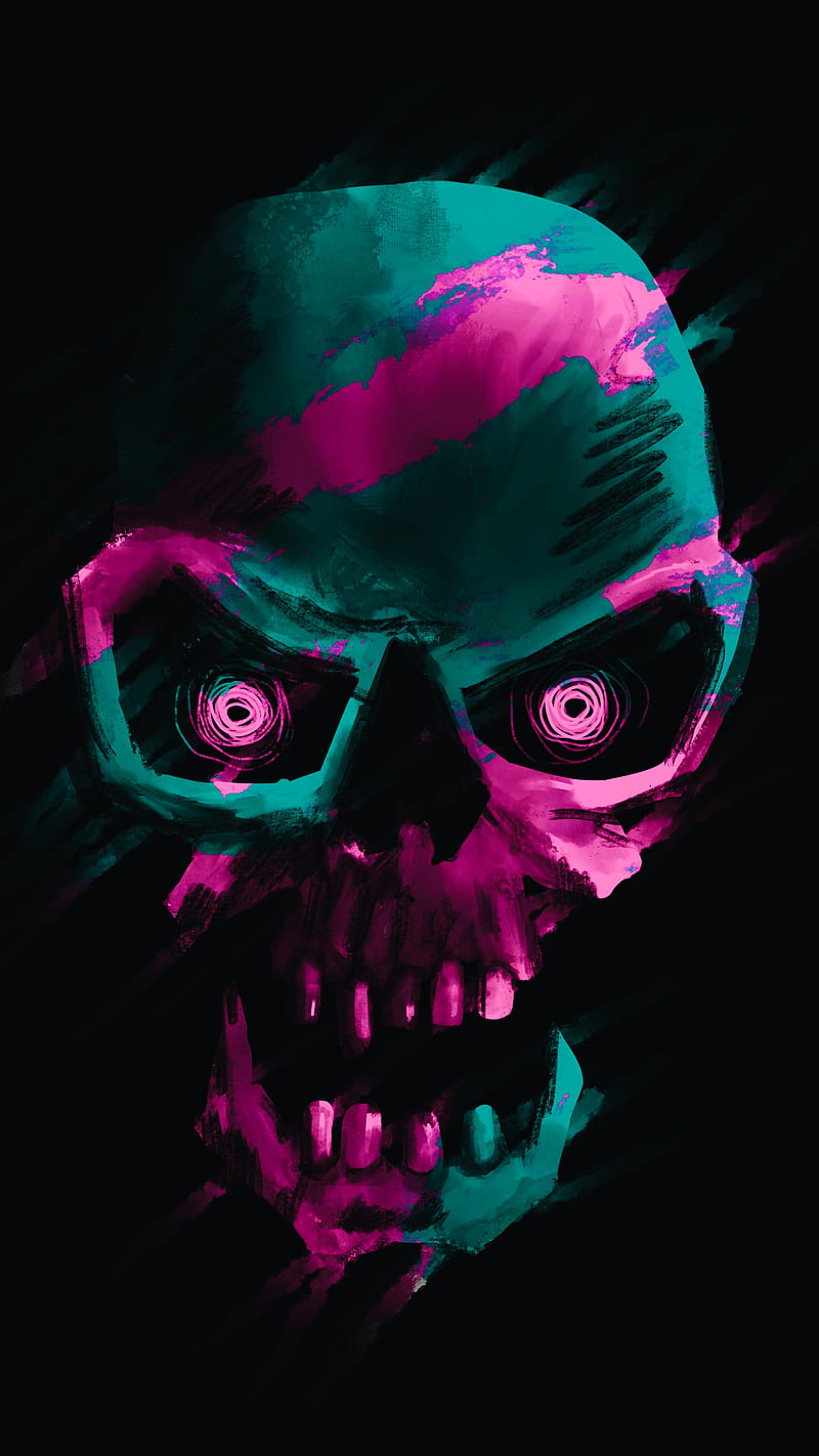 Dead Punk, My, amoled, art, badass, blue, cibrant, crazy, drawing, evil, illustration, mean, oled, pink, skull, vibrant, HD phone wallpaper