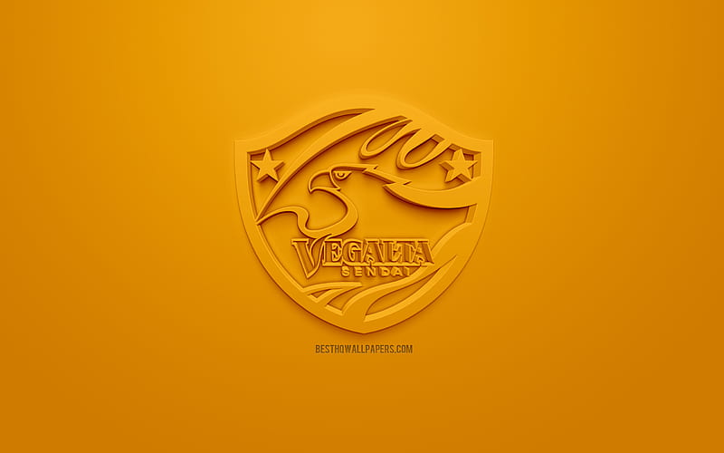 Vegalta Sendai, creative 3D logo, yellow background, 3d emblem, Japanese football club, J1 League, Sendai, japan, 3d art, football, stylish 3d logo, HD wallpaper