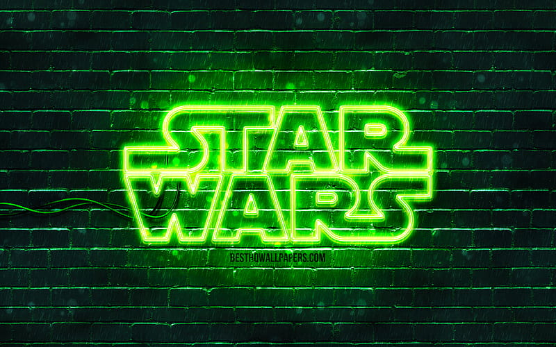 Star Wars green logo green brickwall, Star Wars logo, creative, Star Wars neon logo, Star Wars, HD wallpaper