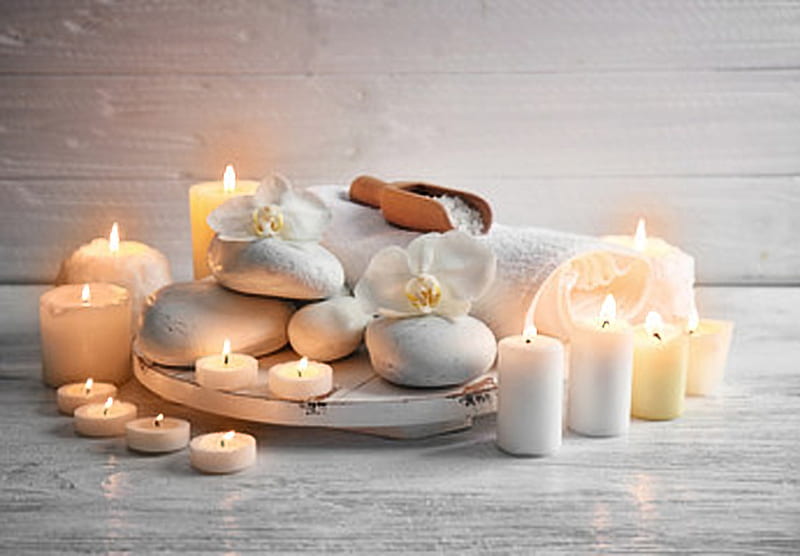 Spa concept, Candles, Flowers, Therapy, Stones, HD wallpaper