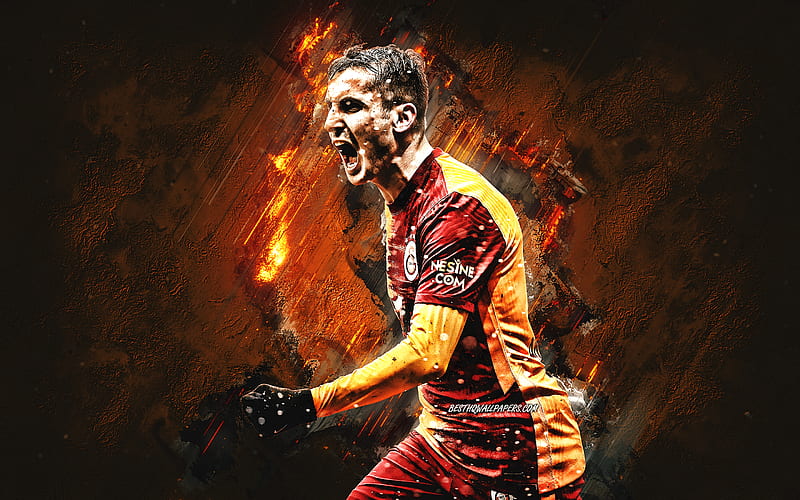 Kerem Akturkoglu, Galatasaray, Turkish football player, orange stone background, soccer, Turkey, HD wallpaper