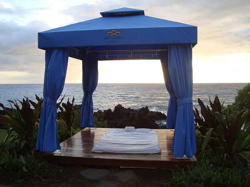 Ocean Cabana, cabana, view, ocean, serene, HD wallpaper