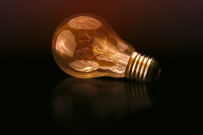 incandescent bulb on black surface, HD wallpaper