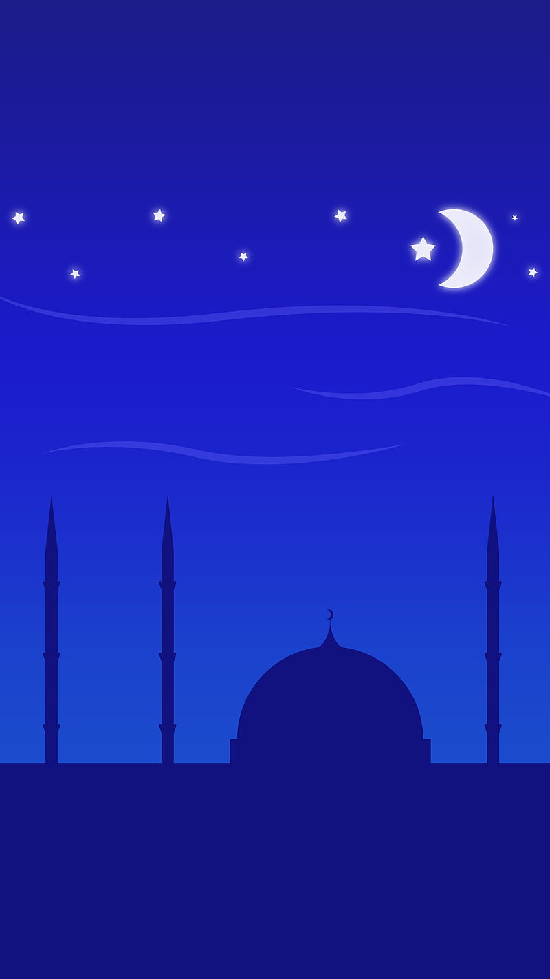 Islamic , blue, crescent, eid, hilal, moon, muslim, night, ramadan, star, HD phone wallpaper