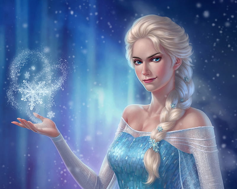 Elsa, art, frumusete, crystal rain, luminos, winter, iarna, fantasy, snow queen, hand, frozen, portrait, white, disney, blue, HD wallpaper