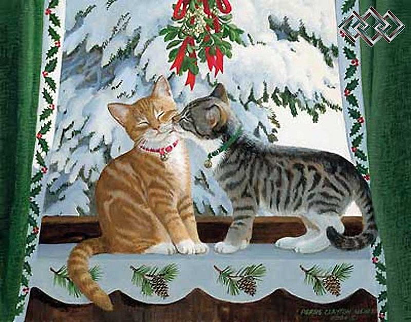 Cat Paintings by Persis Clayton Weirs, art, persis clayton weirs, window, christmas, painting, HD wallpaper