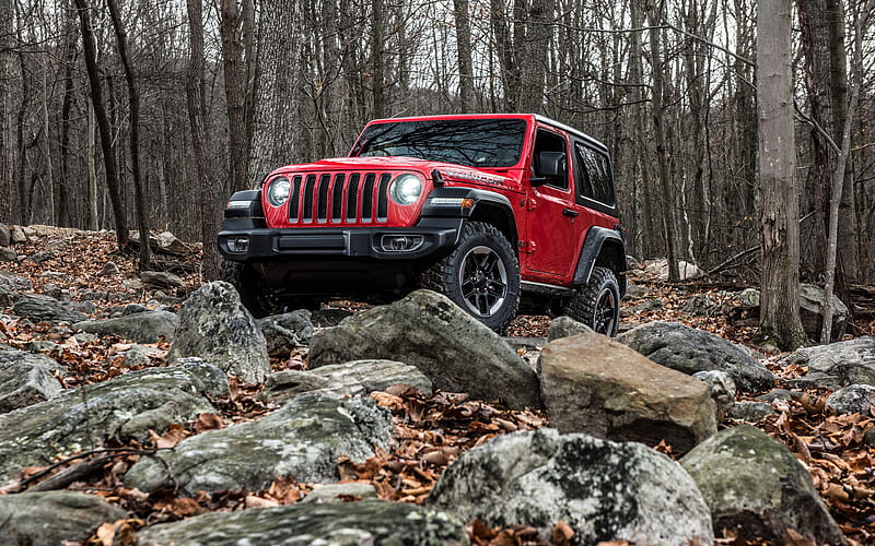 Jeep Wrangler Rubicon 2018 cars, offroad, forest, Jeep Wrangler, red Wrangler, Jeep, HD wallpaper