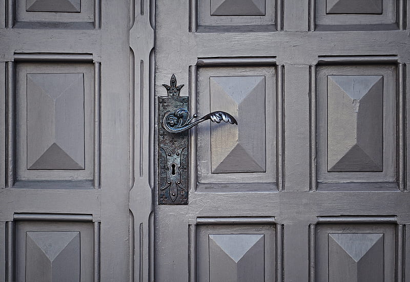 gray wooden closed door, HD wallpaper