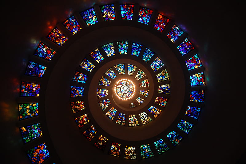 Worms Eye View of Spiral Stained Glass Decors Through the Roof, HD wallpaper