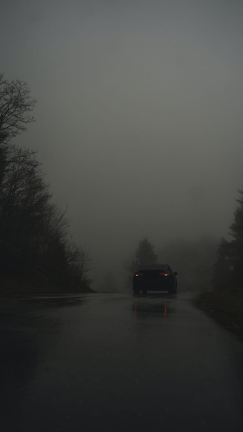 car, road, fog, dark, HD phone wallpaper