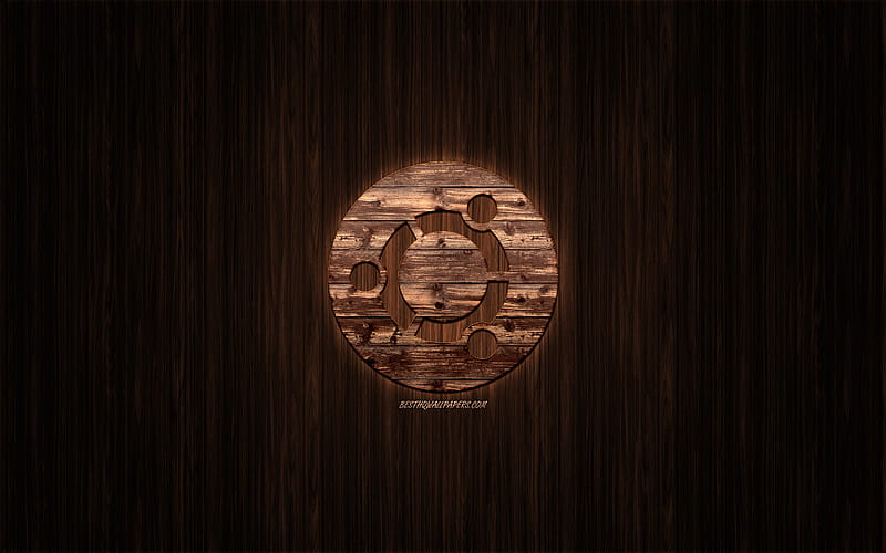 Ubuntu logo, Linux, wooden logo, wooden background, Ubuntu, emblem, brands, wooden art, HD wallpaper
