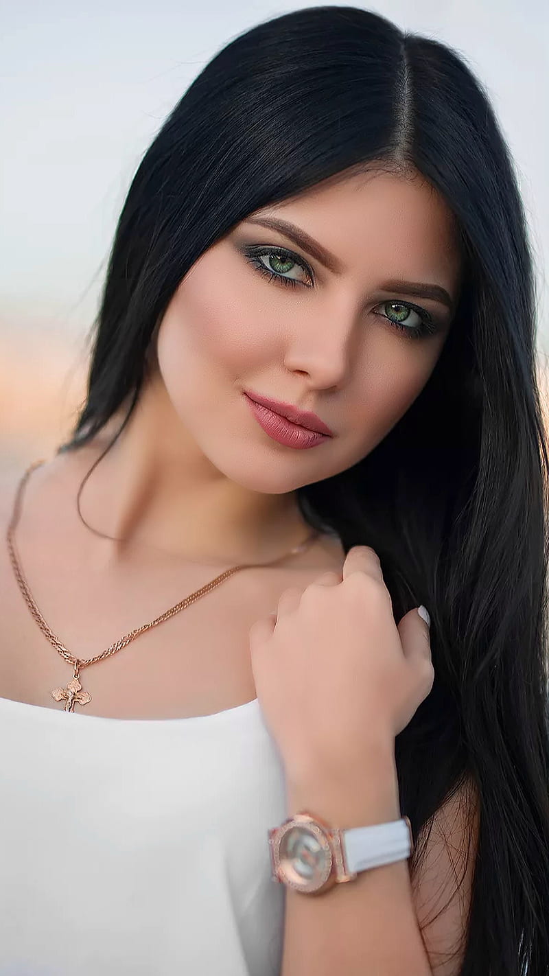 Beauty, blue eyes, black hair, bonito, model, female, face, HD phone wallpaper