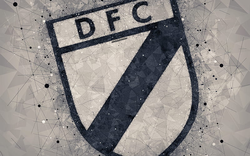 Danubio FC logo, geometric art, Uruguayan football club, gray background, Uruguayan Primera Division, Montevideo, Uruguay, football, creative art, HD wallpaper