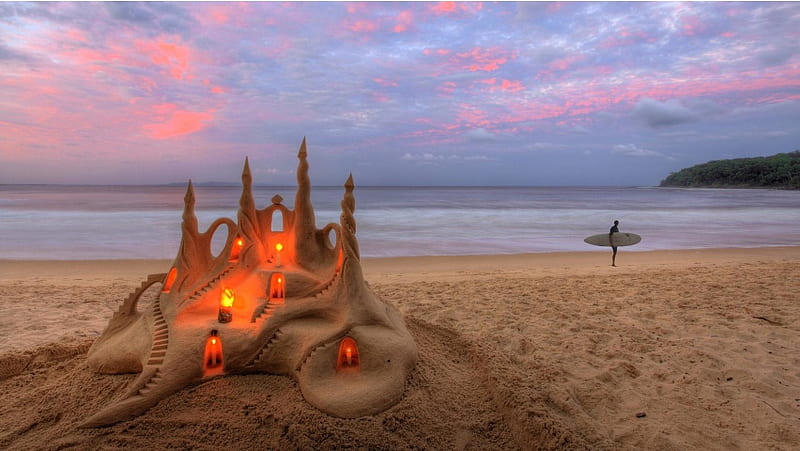 Candles In Sand Castle, HD wallpaper