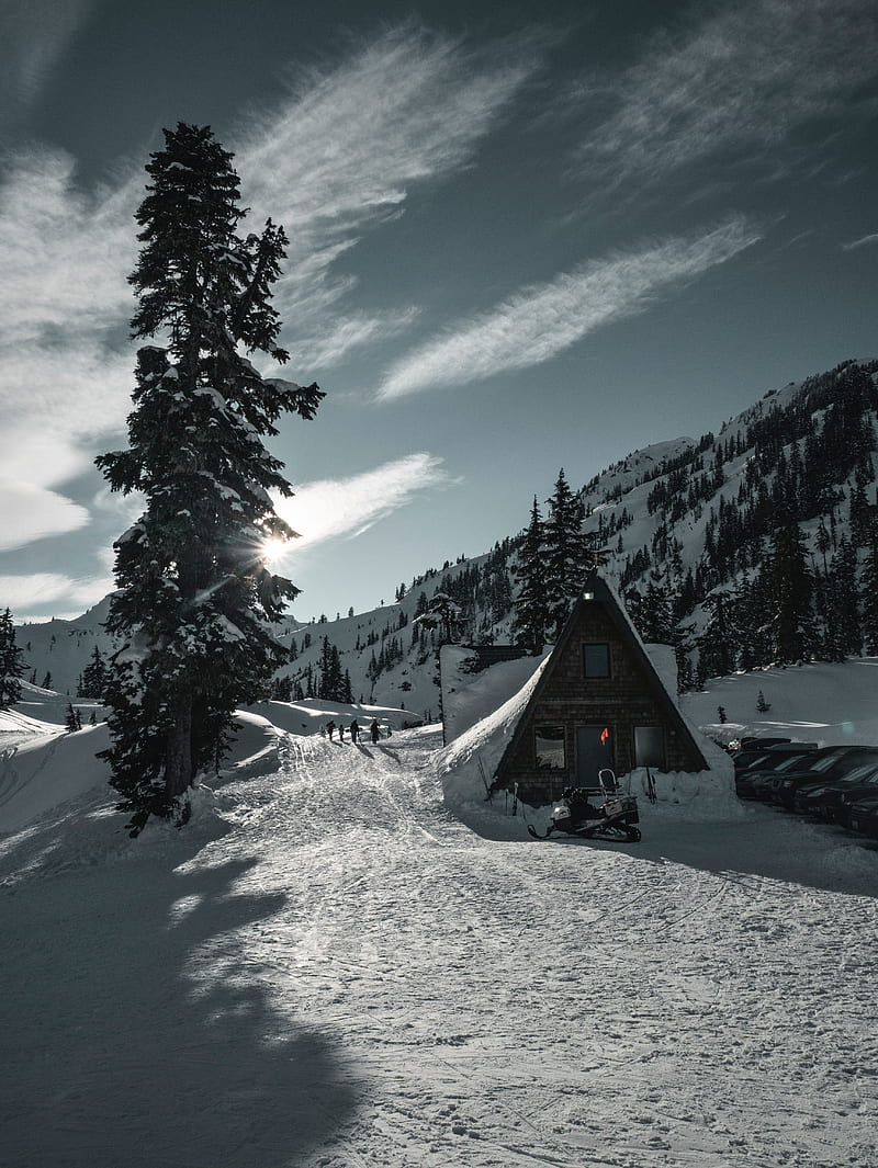 mountain, snowy, snow, house, winter, resort, HD phone wallpaper