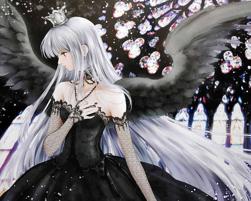 Gothic Angel, stunning, wings, white hair, angel, bonito, black dress  dress, HD wallpaper | Peakpx