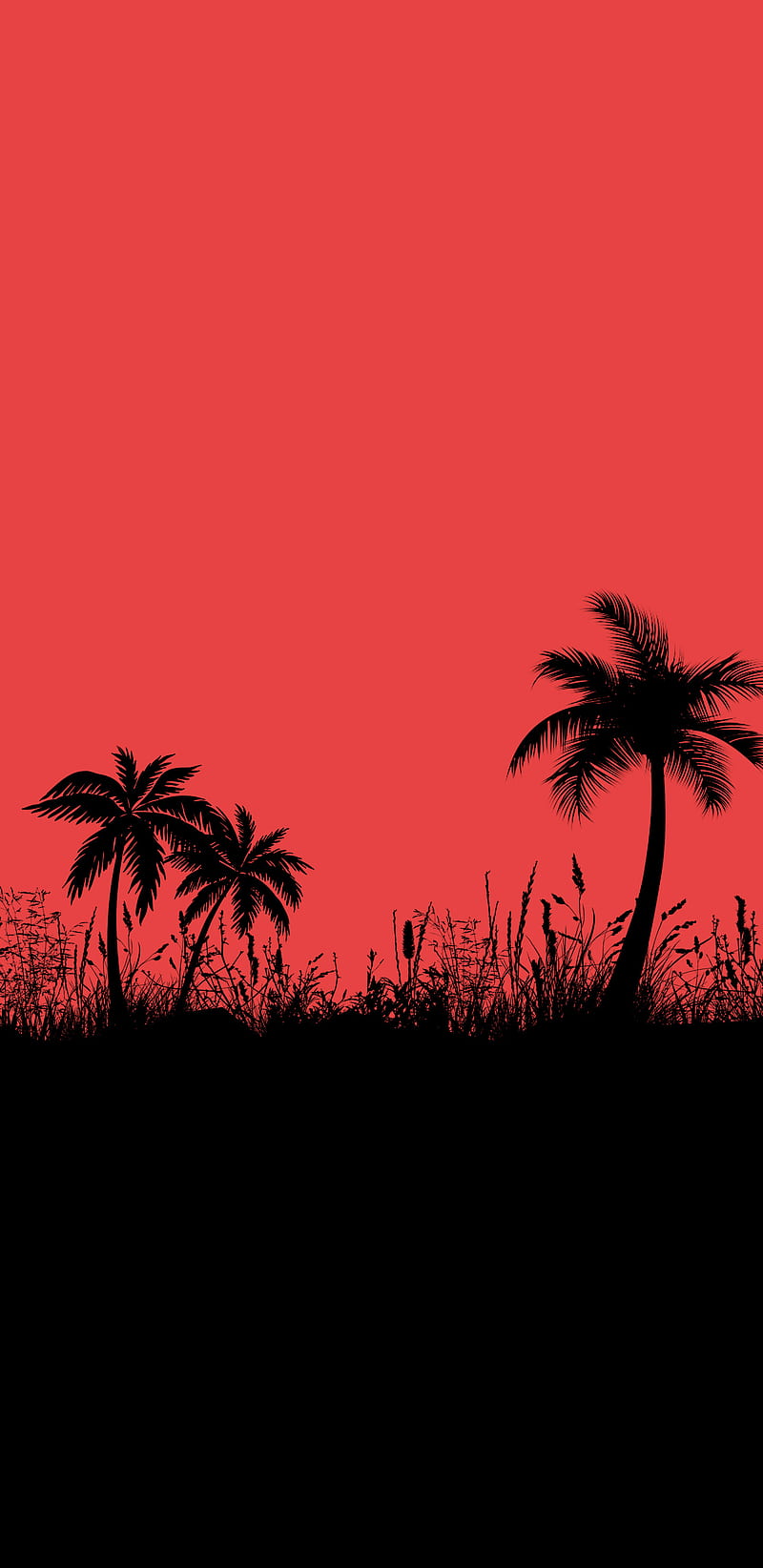 The Red Night, black, dark, minimal, palm, trees, HD phone wallpaper