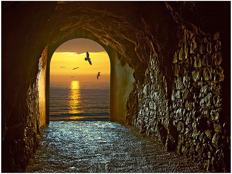 Sea from Tunnel, from tunnel, bonito, sea, HD wallpaper