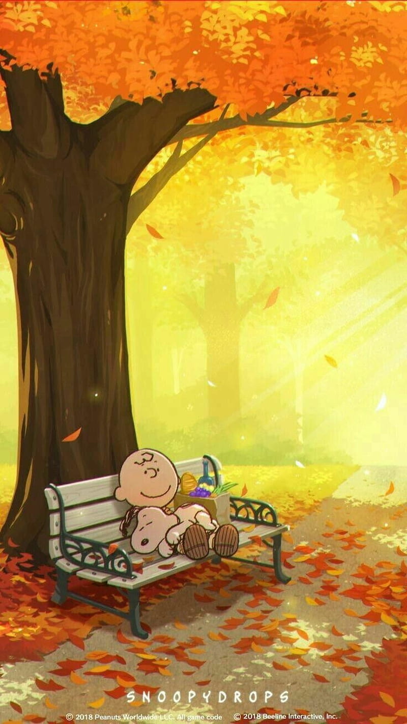 Charlie Brown, fall, bench, snoopy, HD phone wallpaper | Peakpx