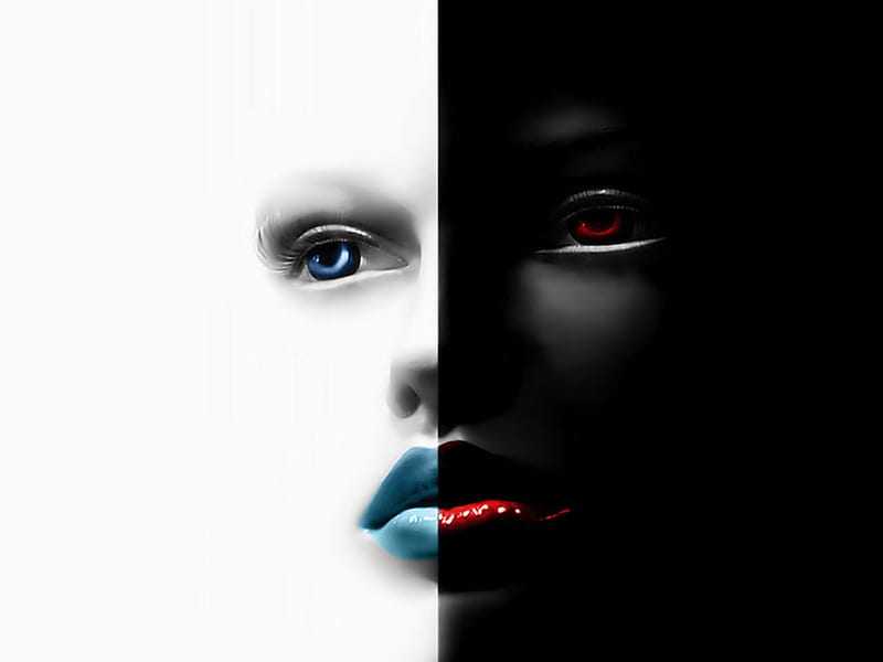 THE EYES OF DAY AND NIGHT, red, dark, face, eyes, blue, light, HD ...