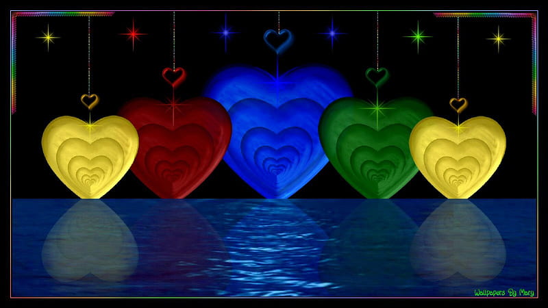Colored Hearts 1600x900, Water, Valentine, ValentinesDay, corazones, HD wallpaper