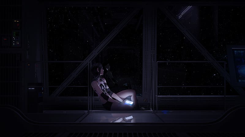 Loneliness In Dark Night, anime-girl, anime, alone, lonely, artist, artwork, digital-art, deviantart, HD wallpaper
