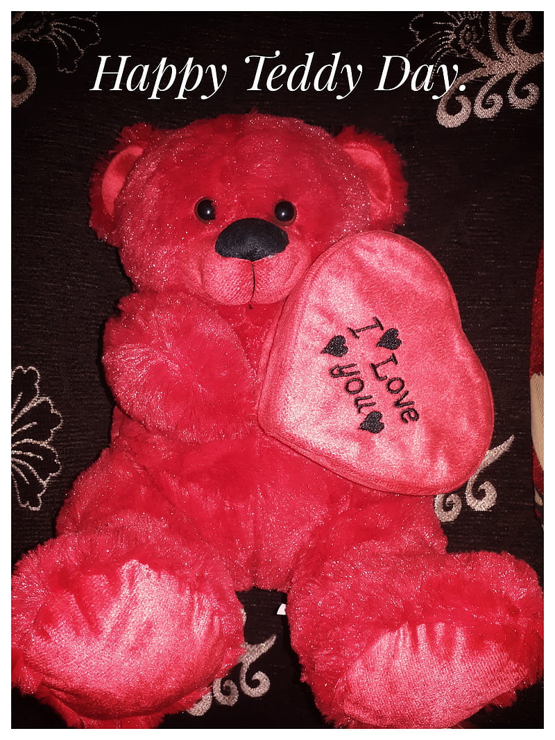 Happy Teddy Day, teddy bear, cute, red, HD phone wallpaper