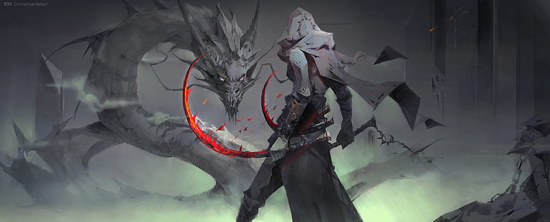 Fantasy, Warrior, Dragon, Weapon, HD wallpaper