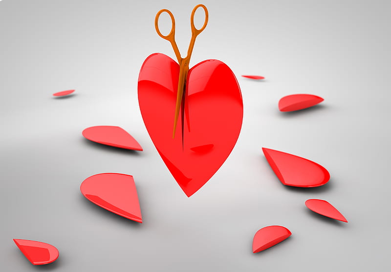Scissors Cutting Heart, heart, love, HD wallpaper