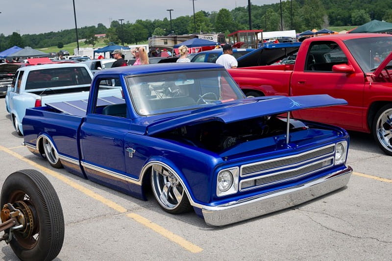 Chevy C 10, Classic, Bowtie, Blue, Lowered, HD wallpaper | Peakpx