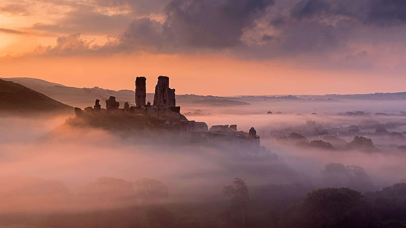 Fog Corfe Castle In Dorset England Travel, HD wallpaper