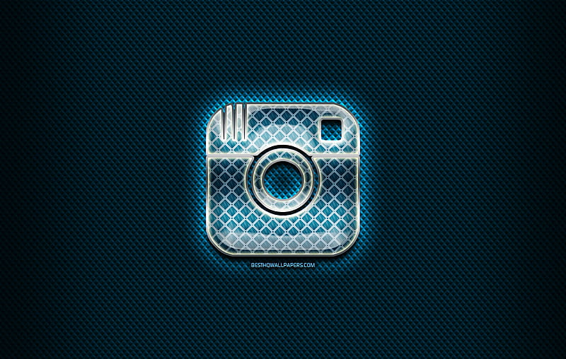 Instagram glass logo, blue background, artwork, Instagram, brands, Instagram rhombic logo, creative, Instagram logo, HD wallpaper